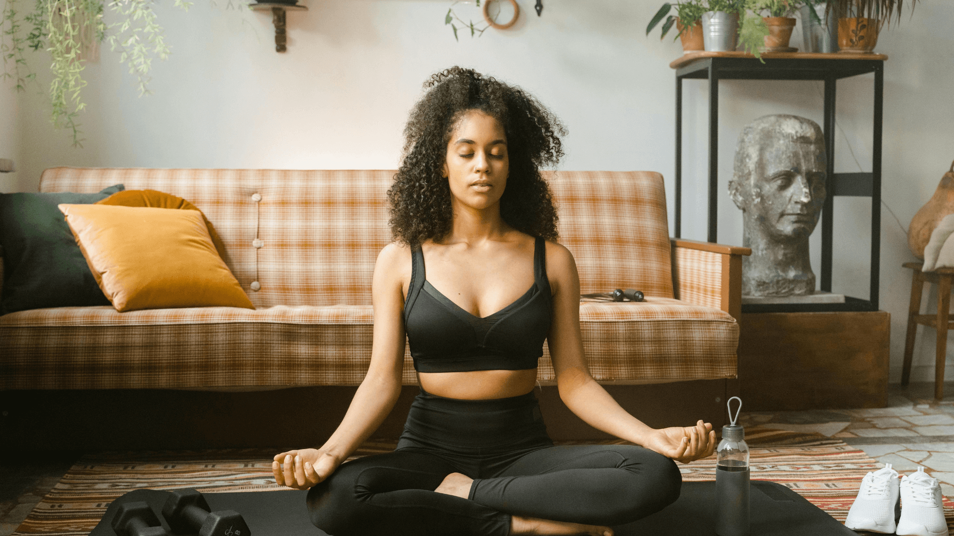 A girl doing yoga to be stress free